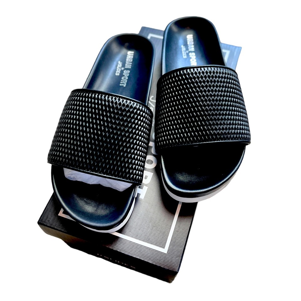 J Slides Black Textured Slide Sandals